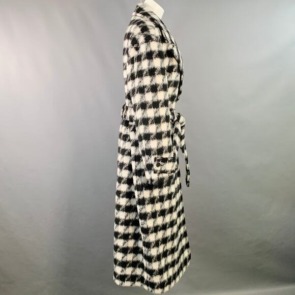 ALLSAINTS Size 8 Black White Wool Blend Checkered Double Breasted Belted Coat - Picture 3 of 9